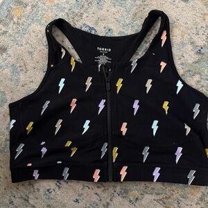 TRU Low-Impact Wireless Zip-Front Active Sports Bra Size 2 Black Bolt Burst